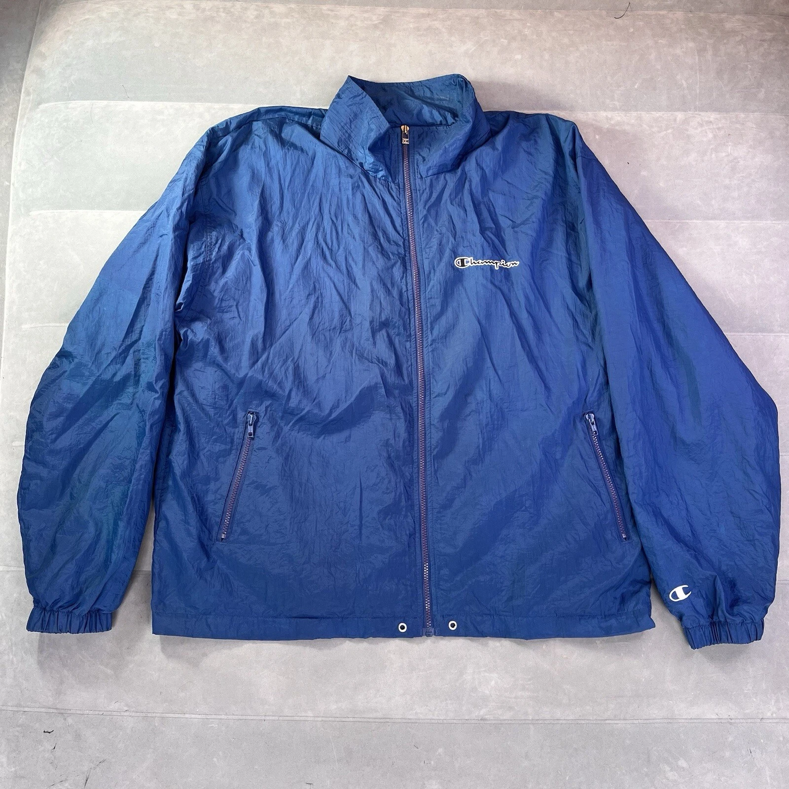 Vintage Champion Jacket Men XL Windbreaker Track Full Zip Vented Rain Lined EUC