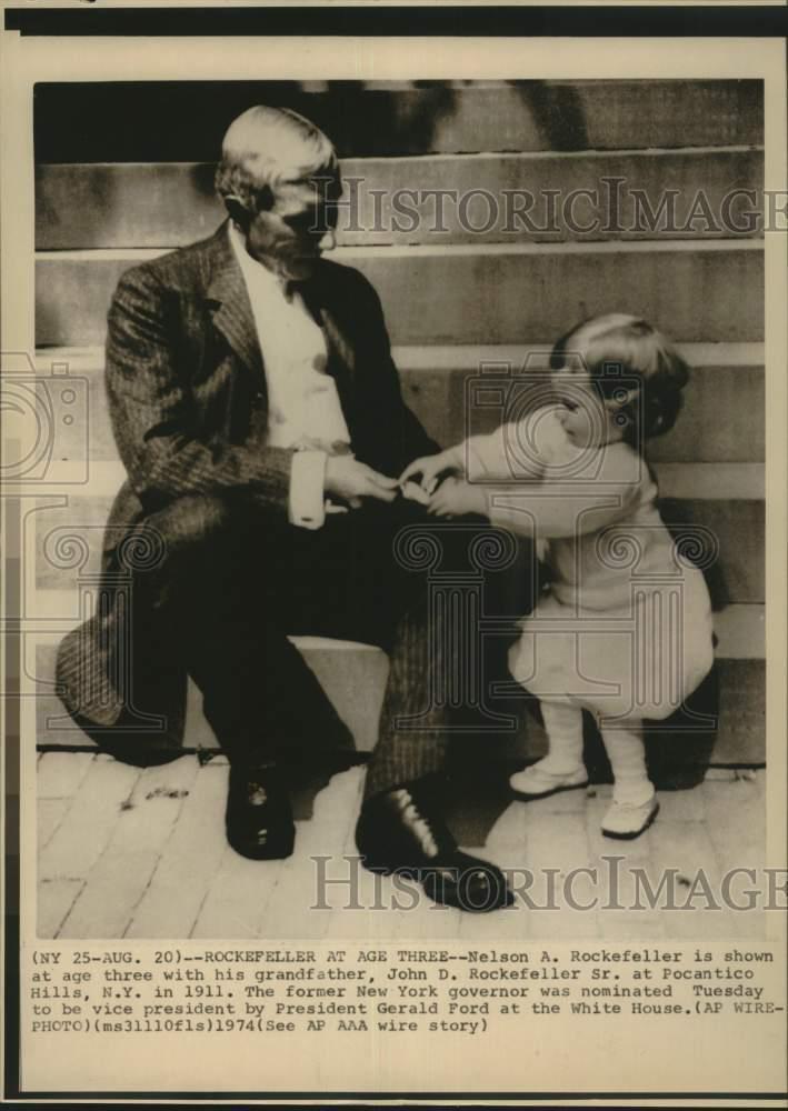 1911 Press Photo Nelson A. Rockefeller, 3, with Grandfather, John D. Rockefeller