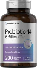 Probiotics 6 Billion CFUs | 200 Chewable Tablets | For Women & Men | by Horbaach