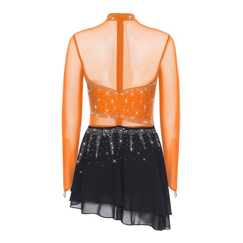 Women's Skating Leotard Mesh Long Sleeve Ballroom Costumes High Low Dancewear - Picture 33 of 80