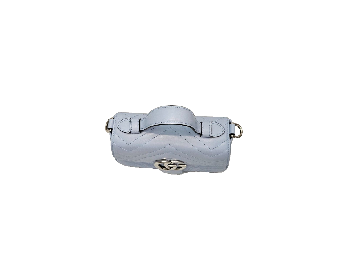 GUCCI GG Blue Calfskin Matelasse Mini GG Marmont Top Handle
