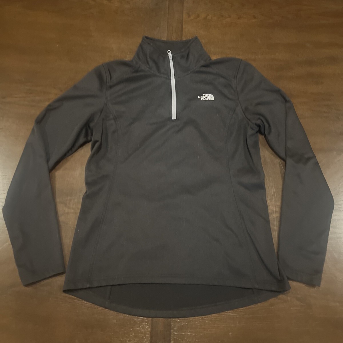 ノースフェイス Ladies The North Face Gray 1/4 Zip Mock Neck Pullover Black Womens