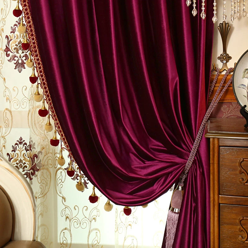Luxury thick Italy velvet fabric solid cloth blackout curtain valance tulle E667 - Image 4 of 4