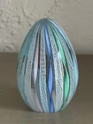 Fratelli Toso Murano 2.75"Egg Multi-Color Ribbon Latticino Glass Paperweight New