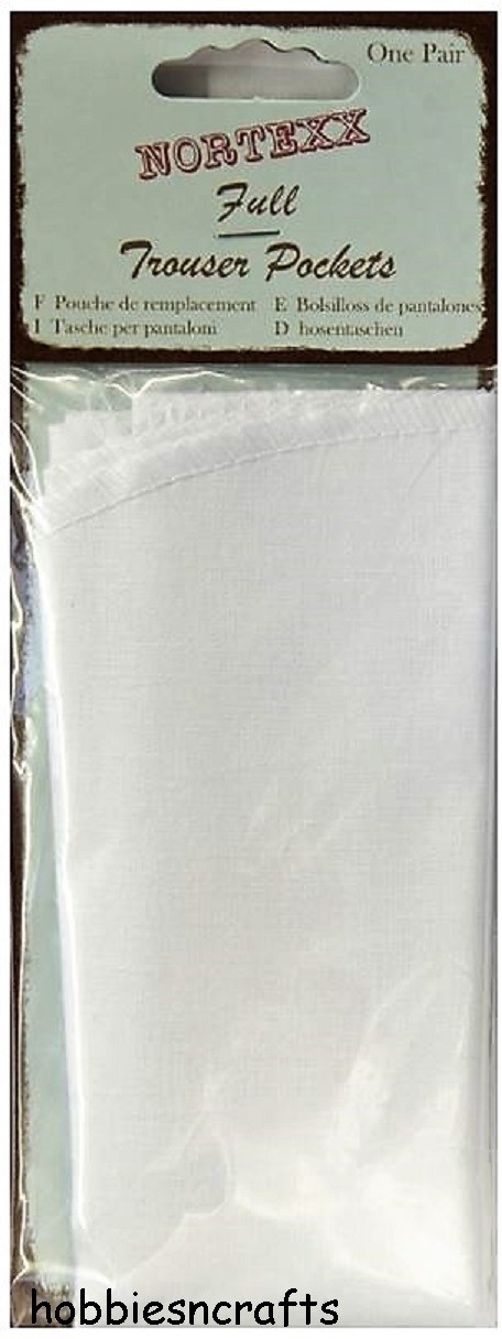 REPLACEMENT TROUSER POCKETS 1 Pair Nortexx FULL Length In White