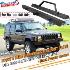Front Rear Bumper Winch Mount Plate Set For 1984-2001 Jeep Cherokee Xj Black