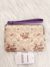 Coach Corner Zip Wristlet In Signature Canvas With Floral Print NWT