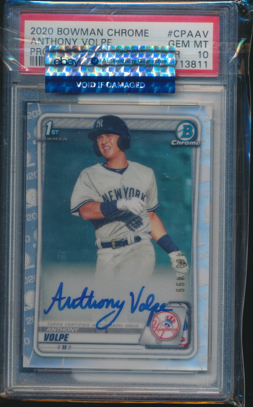PSA 10 ANTHONY VOLPE AUTO 1st 2020 Bowman Chrome REFRACTOR #/499 RC GEM MINT