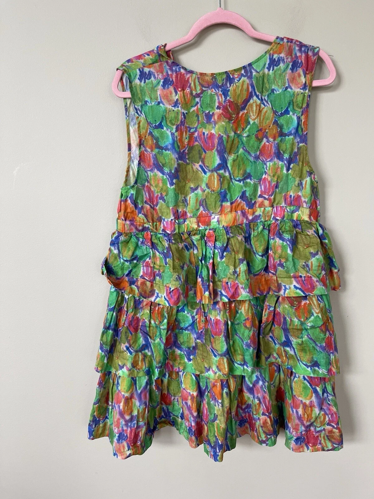 PALM ANGELS Anthropologie Hope For Flowers mini abito lino a strati motivo verde preppy XL nuovo