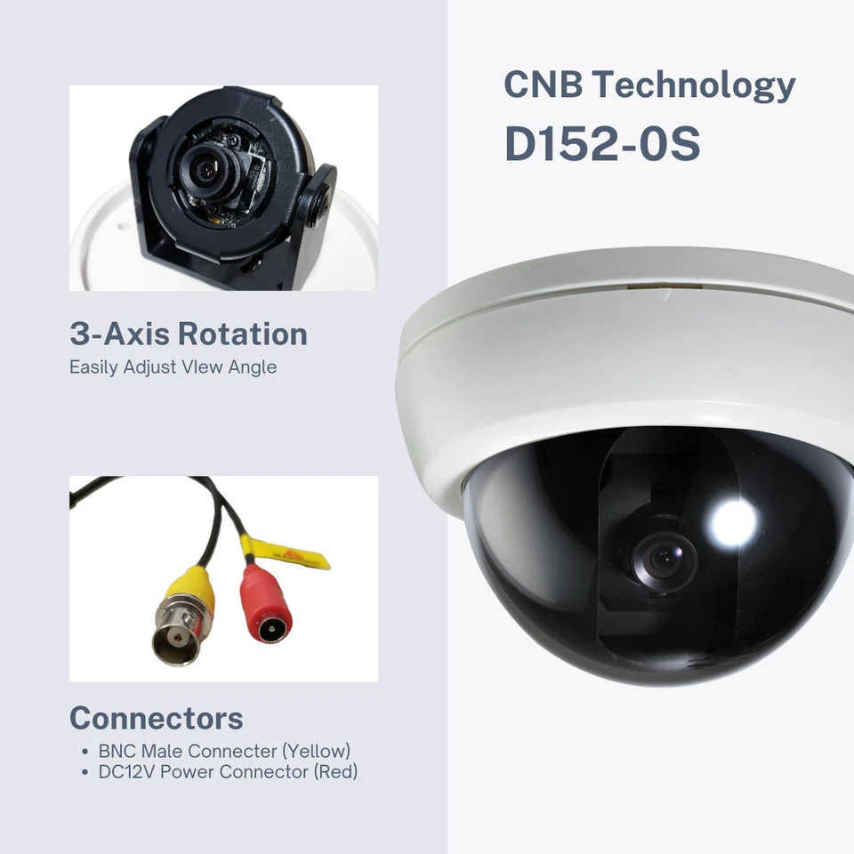 Analog Mini Dome Security Camera Indoor 600 TVL Fixed Lens 3 Axis - CNB D152-0S - Image 3 of 4