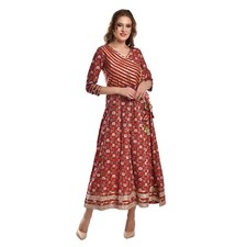       mati  Latest Women's Jaipuri Gotta Lace Cotton Anarkali Kurti
