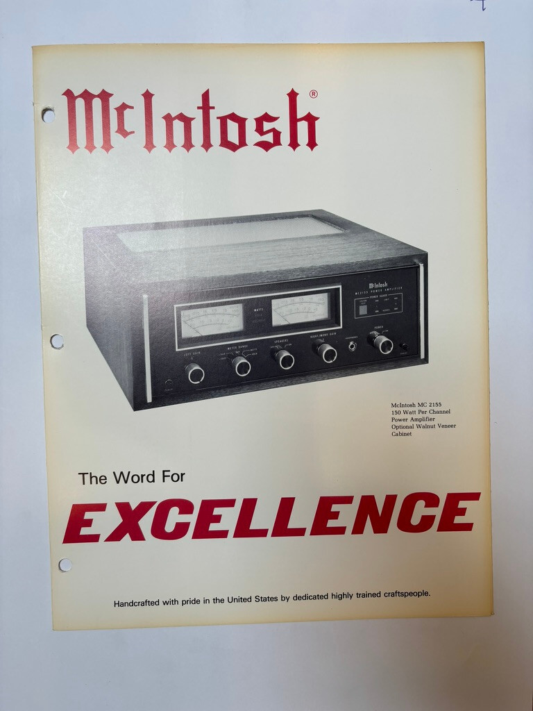 Vintage McIntosh MC2155 MC-2155 Spec Sheet Sales Brochure Catalog Ad *ORIGINAL*