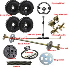 29" Drift Trike Go Kart Rear Axle Kit 6" Wheels  Front Steering System Clutch