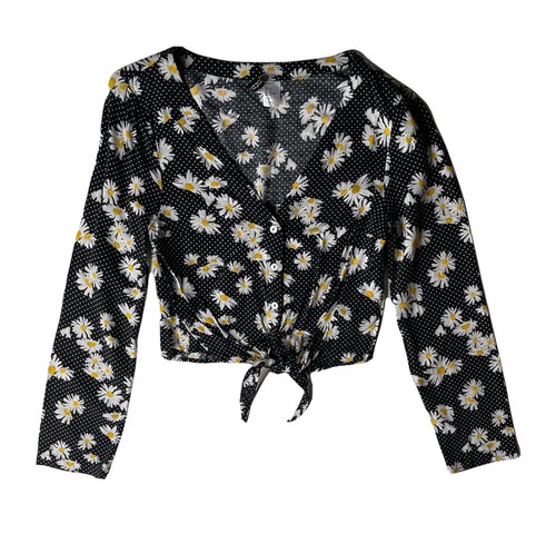 Womens H\u0026M Divided Black Daisy Print 