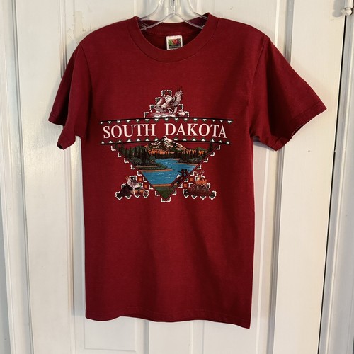 VTG 90's South Dakota Mountains Lake Native Americans Animal T-Shirt Adult Sz XS - Picture 2 of 8