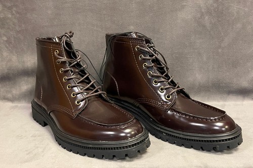 NEW EXPRESS $148 BURGUNDY LEATHER CHUNKY BOOTS SZ 9