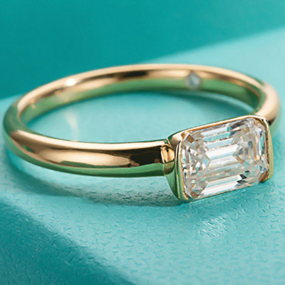 1,69 ct Smaragdschliff Moissanit Solitär Verlobungsring 14 K Gelbgold vergoldet