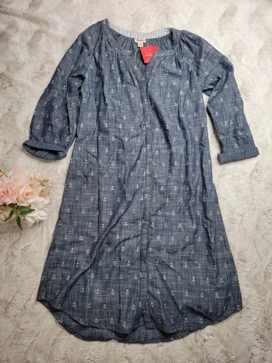 Hatley Anchor Print 100% Cotton Chambray Blue Lightweight Tshirt Dress Size  S