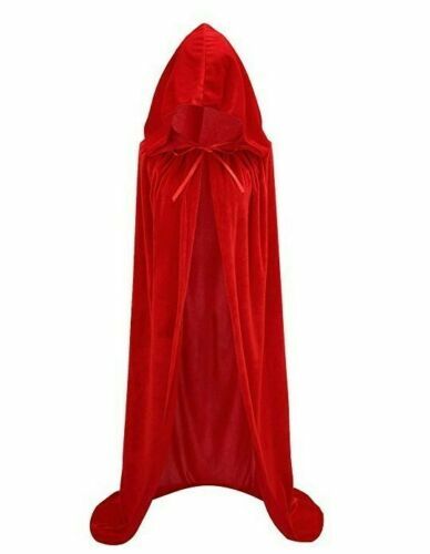 Halloween Largo Rojo Terciopelo Capa Con Capucha Disfraz Juegos con disfraces Bruja Fiesta Elegante