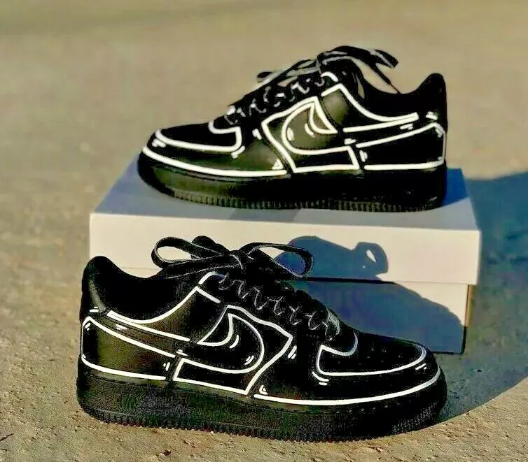 Nike Air Force 1 Black Cartoon Custom Shoes White Outline Mens Womens Kids  Sizes