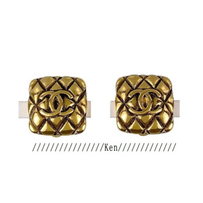 CHANEL Earrings Coco Logo Mark CC Rare square Gold Vintage Rare　Matelasse　F/S