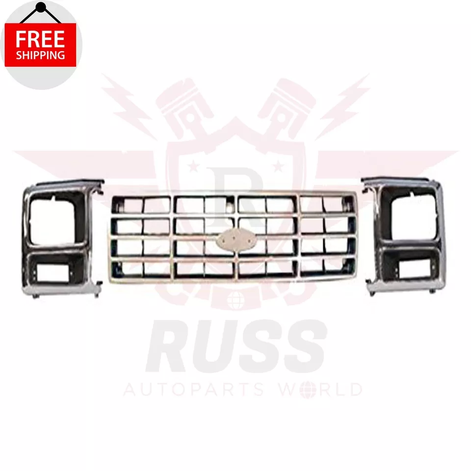 Fits 1982-1986 Ford F-100 150 250 350 Bronco Front Grille + Headlight Bezel Trim - Image 2 of 4