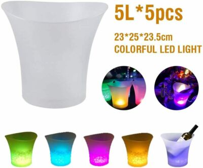 5PCS Ice Bucket Wine Cooler Champagne Drinks Beverage 5L LED 7 Color Changing
