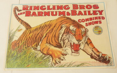 Vintage 1970's Ringling Brothers Barnun & Bailey Circus Tiger Poster ~ Free Ship