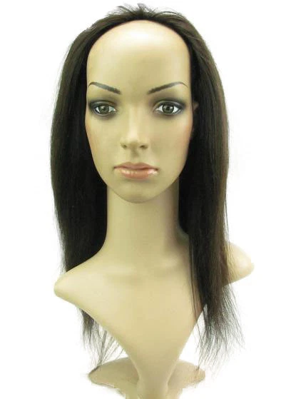 Media Peluca 3/4 100% India Remy Cabello Humano Media Peluca Cabello Recto Máquina Trama Gorra Foto 4 de 4