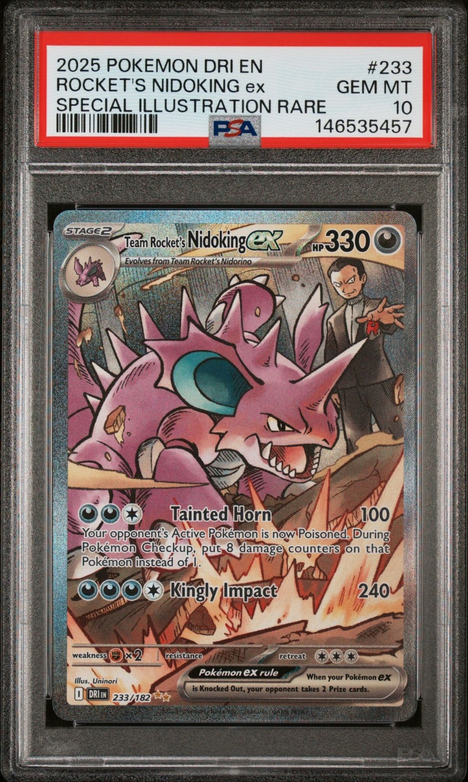 2025 POKEMON DRI EN-DESTINED RIVALS #233 TEAM ROCKET'S NIDOKING EX PSA 10