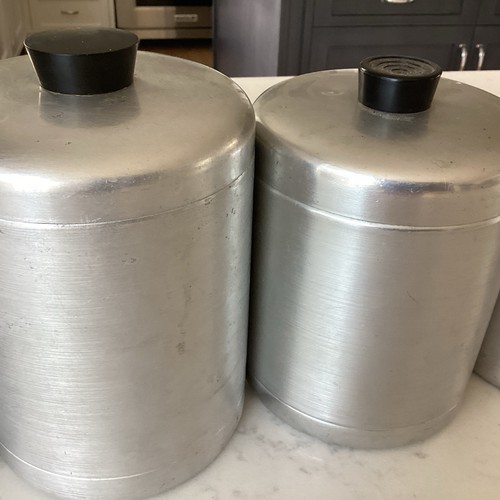 10 Pc. Vintage 1950s Brushed/Spun Aluminum Kitchen Canister Set MCM Retro ITALY - Picture 11 of 13