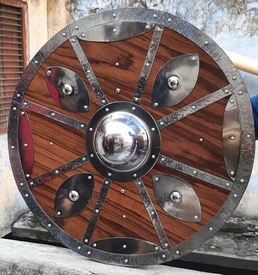 24'' Wooden Round Shield Viking Dragon Shield Battle Round Design Shield