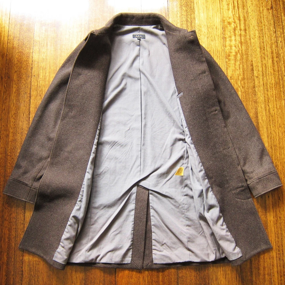 A.P.C Rue Madame Paris Men’s Brown Tweed Wool Long Coat (Size XS) - Image 3 of 4