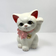 Lucky Cat Tokoname Ware Ribbon Maneki Neko 16cm Tall Made in Japan