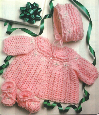 SWEATER SET HAT & BOOTIES 2 BABY SIZES DIGEST CROCHET PATTERN INSTRUCTIONS
