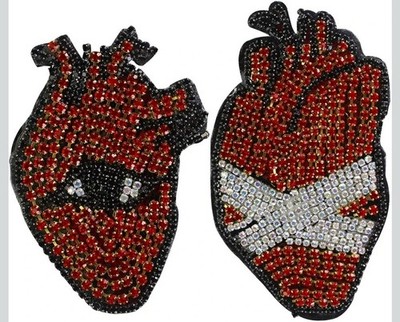 Rhinestones Bead Red Hearts Patches for Clothing Embroidered Appliques