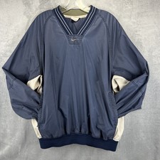 VTG Nike Pullover Adult Large Navy V Neck Sm Center Swoosh Long Slv Windbreaker