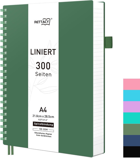 Notizbuch A4 Liniert, 100G/M² Papier, 300 Seiten - DunkelgrüN-image