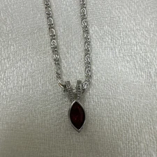Sterling Silver Plated Diamond Cut Rope Chain Necklace Red Pendant