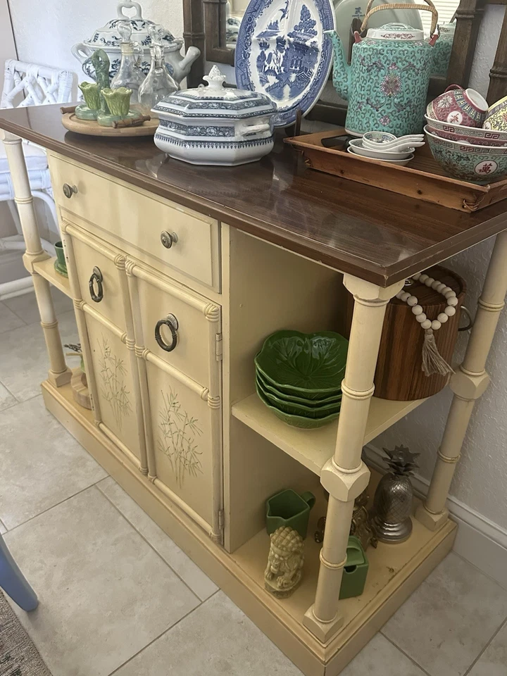 Servidor Buffet Credenza Vintage Palm Beach Regency Chinoiserie Imitación Bambú Foto 2 de 4
