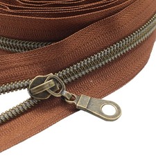 MebuZip 5 Antique Brass Metallic Nylon Coil Zippers by Brown