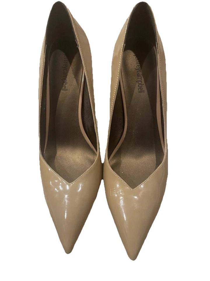 Tacones Jeffrey Campbell Nude beige tostado talla 10 puntera puntiaguda clásicos charol Foto 2 de 4