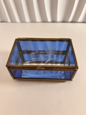 Vintage Etched Glass Flower Trinket Box Iridescent Stained Glass Jewelry Box