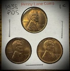 1938 P D S Lincoln Wheat Cent Penny BU Uncirculated Red 3 Coin Lot