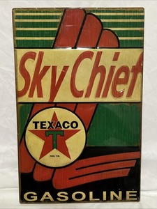 Vintage Tin Painted Texaco Sky Chief Gasoline Sign 10“ X 16“ Reproduction 