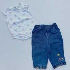 Vintage Sesame Street Baby Girl Outfit Set 6/9M Floral Bodysuit Denim Pants