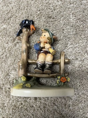 Goebel Hummel Figurine ''Mischief Maker'' Boy On Fence With Bird