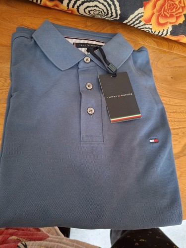 TOMMY HILFIGER Mens Slim Fit Polo Shirt large blue Cotton - Picture 3 of 3