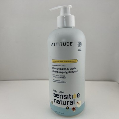 ATTITUDE 2-in-1 Baby Shampoo & Body Wash, UNSCENTED for Sensitive Skin, 16 oz