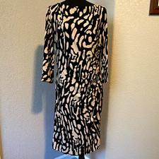 Eliza J Sheath Dress Black/White Animal Pr lined Round Neck 3/4 Sleeve Knee 12